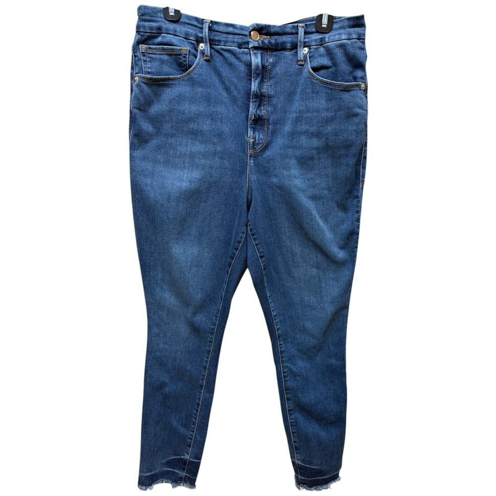 Good American Good Waist Crop W/Fray Hem. Blue Denim Jeans. Womens. Sz 15